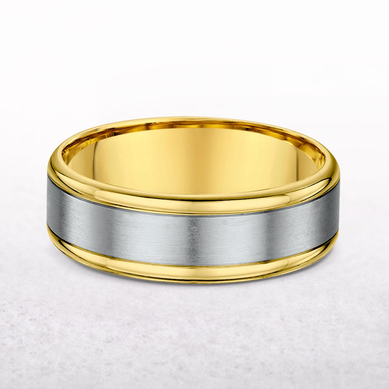 6mm Two Tone Gents Satin & Polished Edge Wedding Band In 9ct Gold