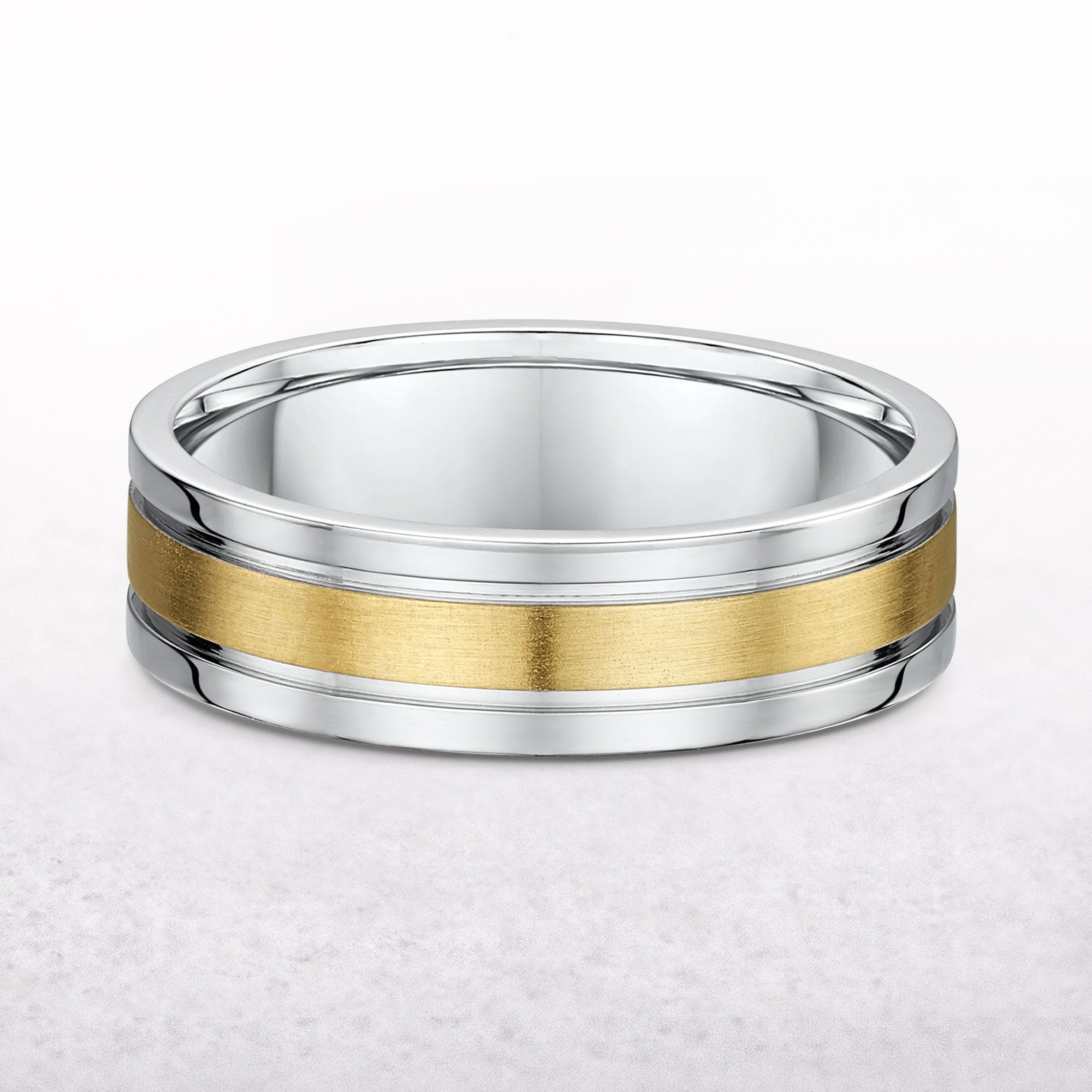 6mm Two Tone Gents Wedding Band In 9ct Gold