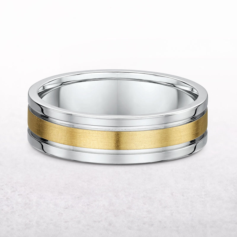 6mm Two Tone Gents Wedding Band In 9ct Gold