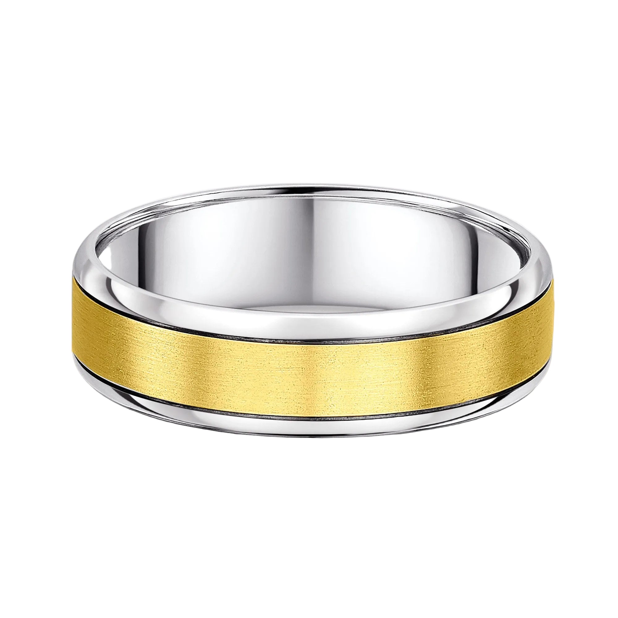 6mm Two Tone Satin Centre & Polished Edge Gents Wedding Band In 9ct Gold