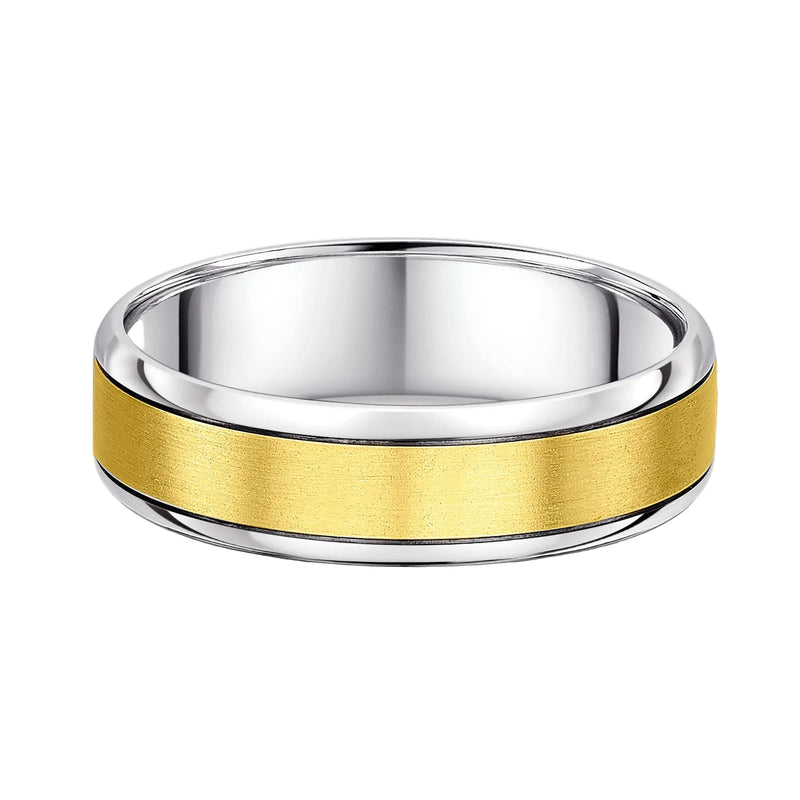 6mm Two Tone Satin Centre & Polished Edge Gents Wedding Band In 9ct Gold