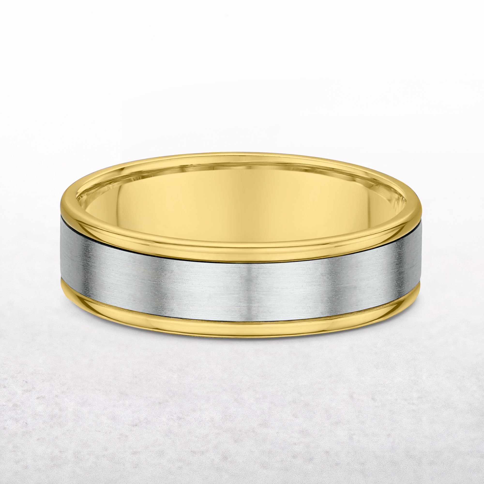 6mm Two Tone Satin & Polished Gents Wedding Band In 18ct Gold