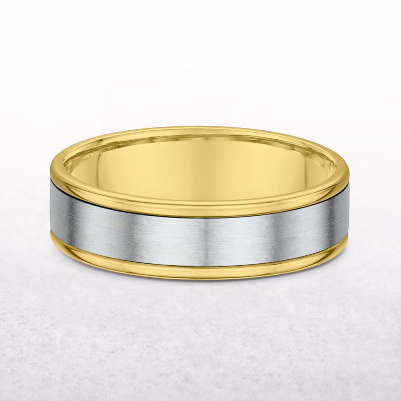 6mm Two Tone Satin & Polished Gents Wedding Band In 18ct Gold