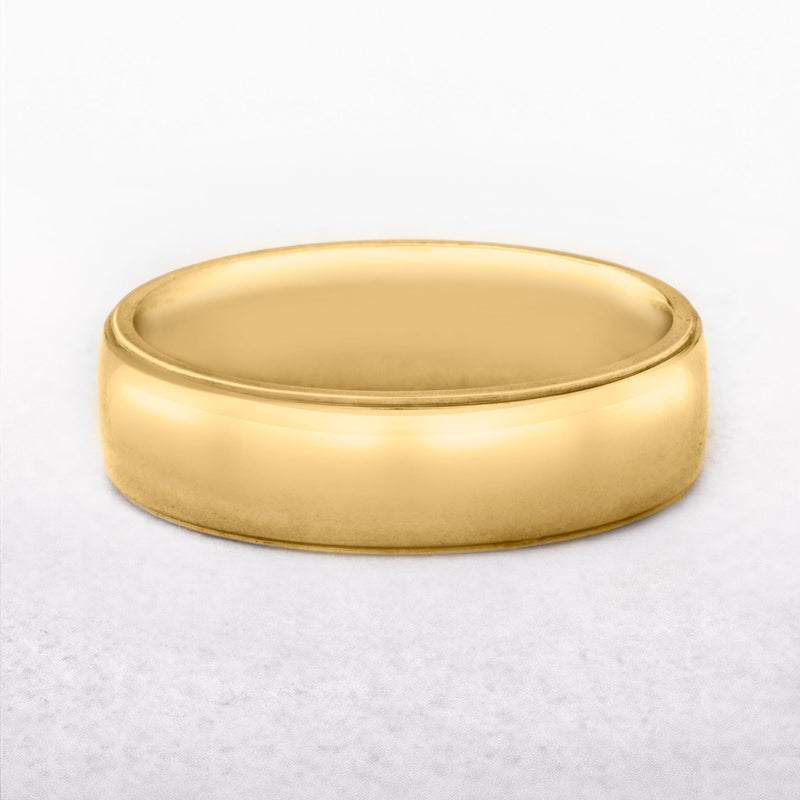6mm Wide Edged Gents Wedding Band In 9ct Yellow Gold
