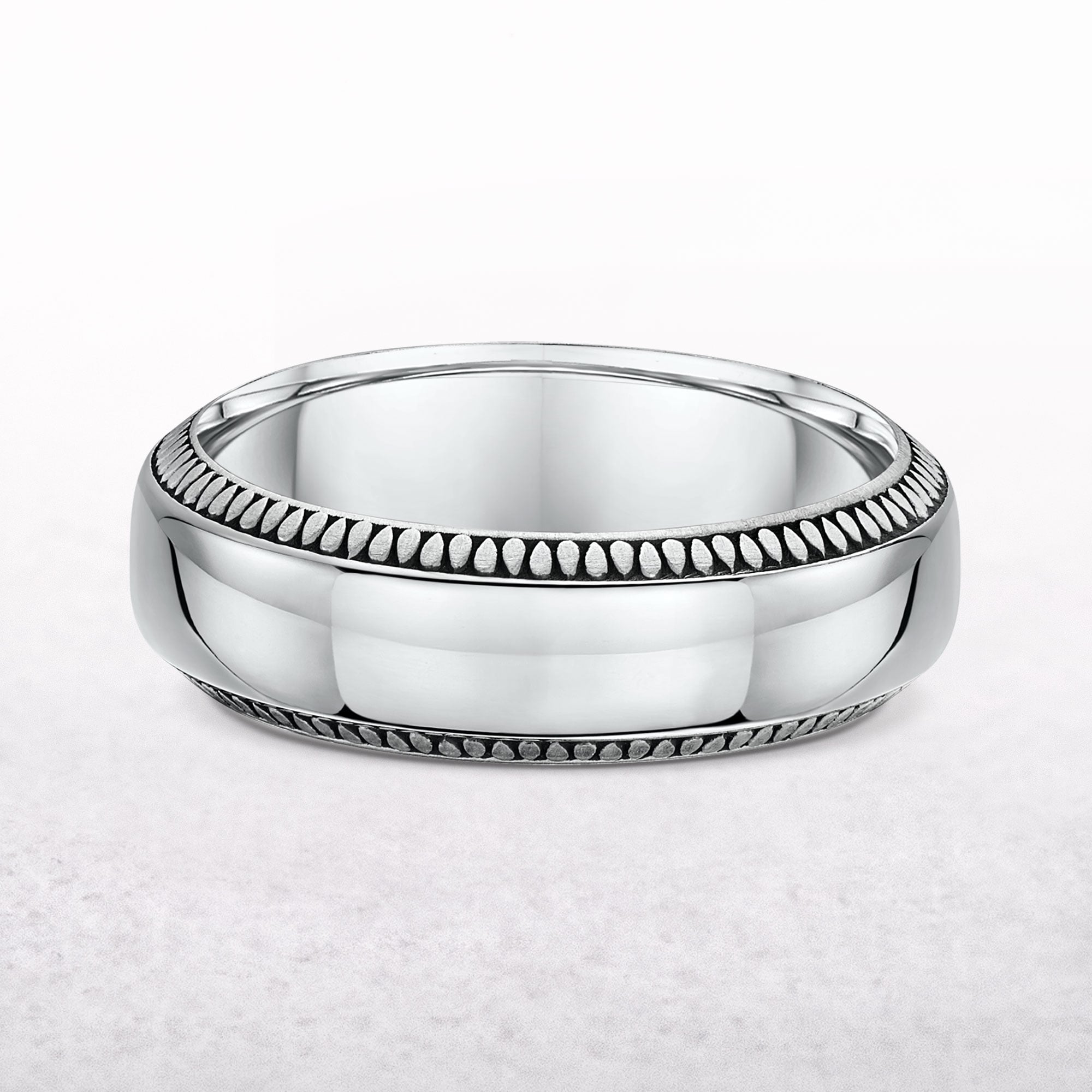 7mm Comfort Fit Fancy Gents Wedding Band In 9ct White Gold