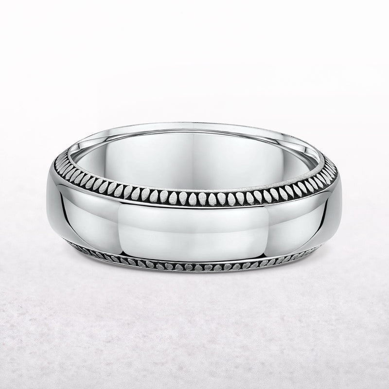 7mm Comfort Fit Fancy Gents Wedding Band In 9ct White Gold