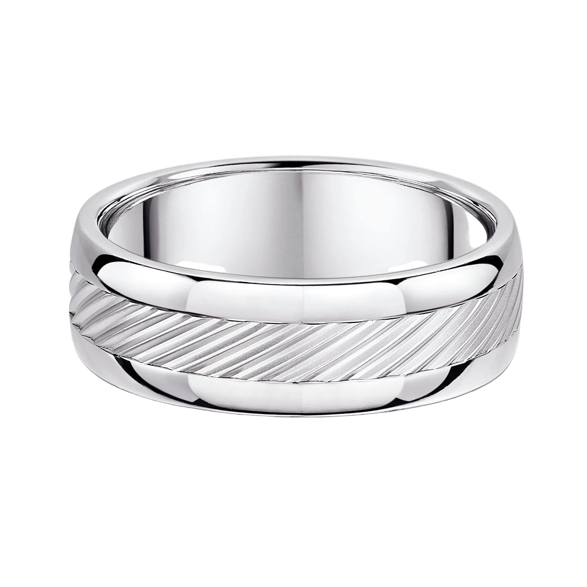 7mm Gents Brushed Line Pattern Centre & Polished Edge In 9ct White Gold