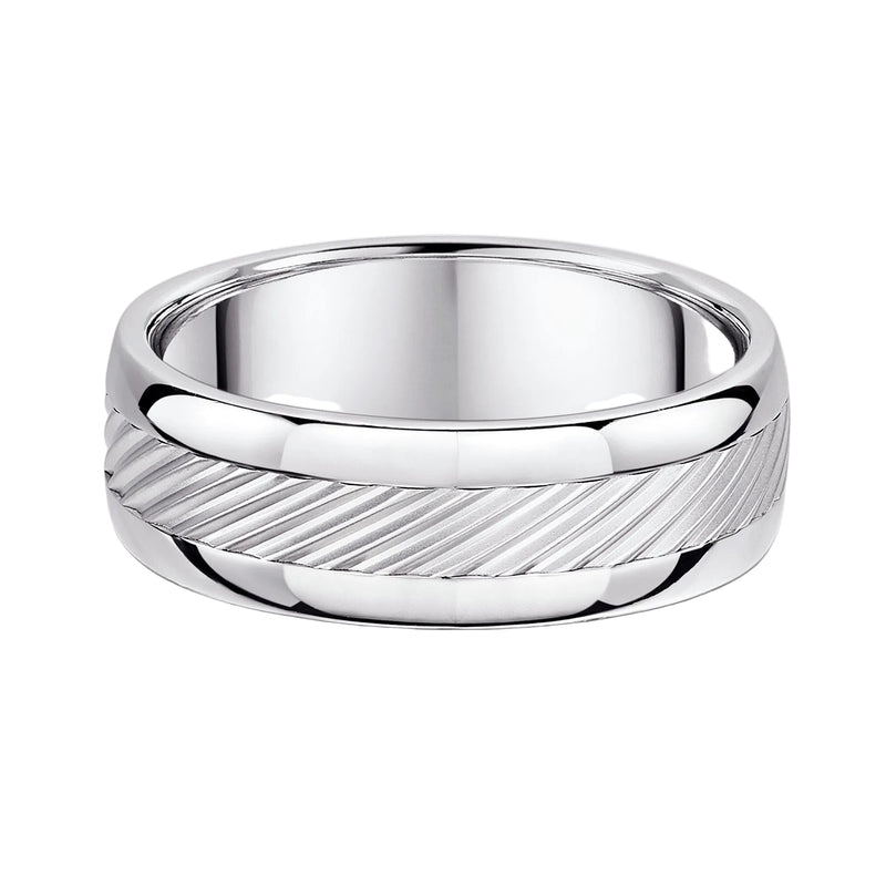 7mm Gents Brushed Line Pattern Centre & Polished Edge In 9ct White Gold