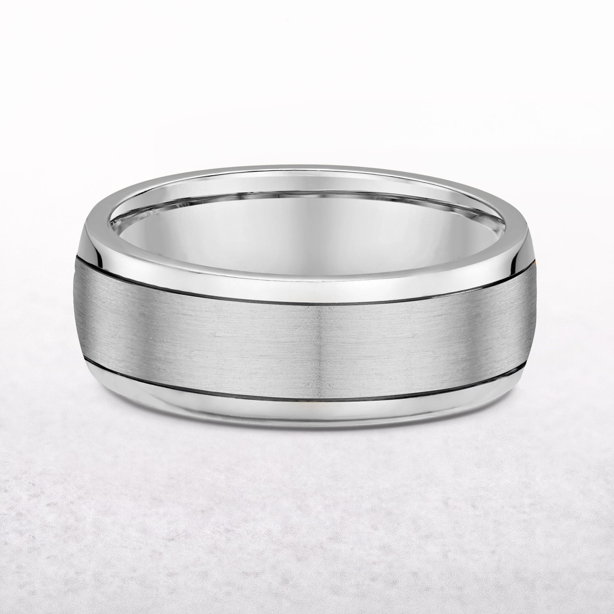 7mm Satin Centre & Polished Edge Gents Wedding Band In 18ct White Gold