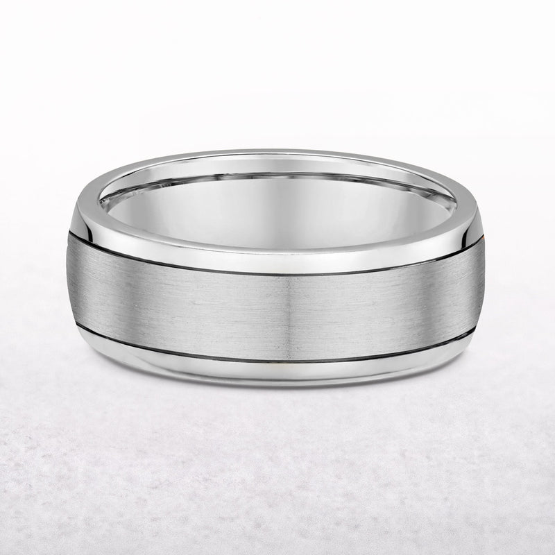 7mm Satin Centre & Polished Edge Gents Wedding Band In 18ct White Gold