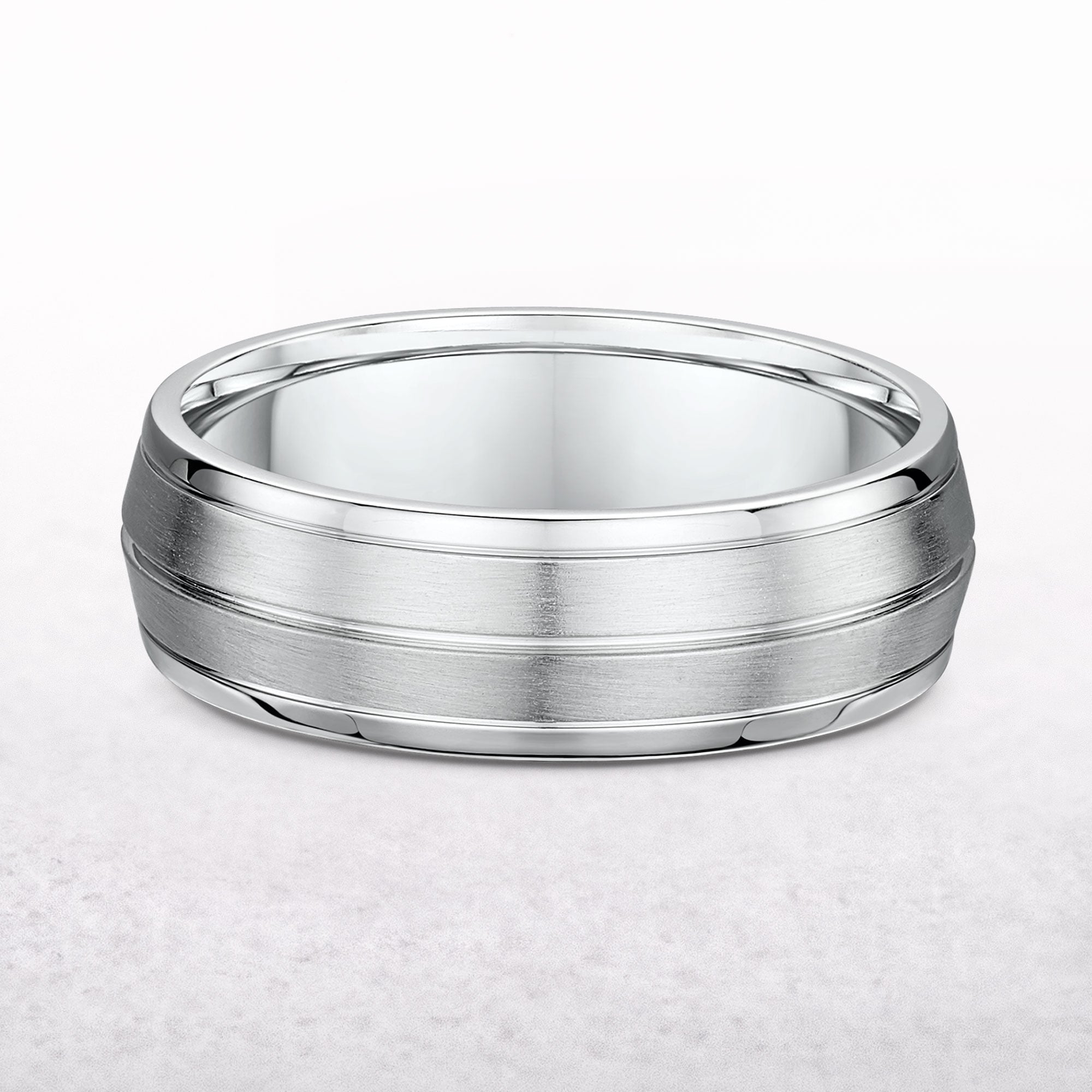 7mm Satin & Polished Gents Wedding Band In 9ct White Gold