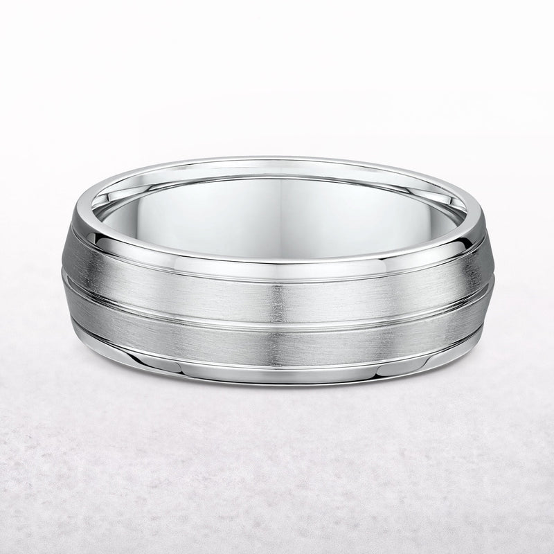 7mm Satin & Polished Gents Wedding Band In 9ct White Gold