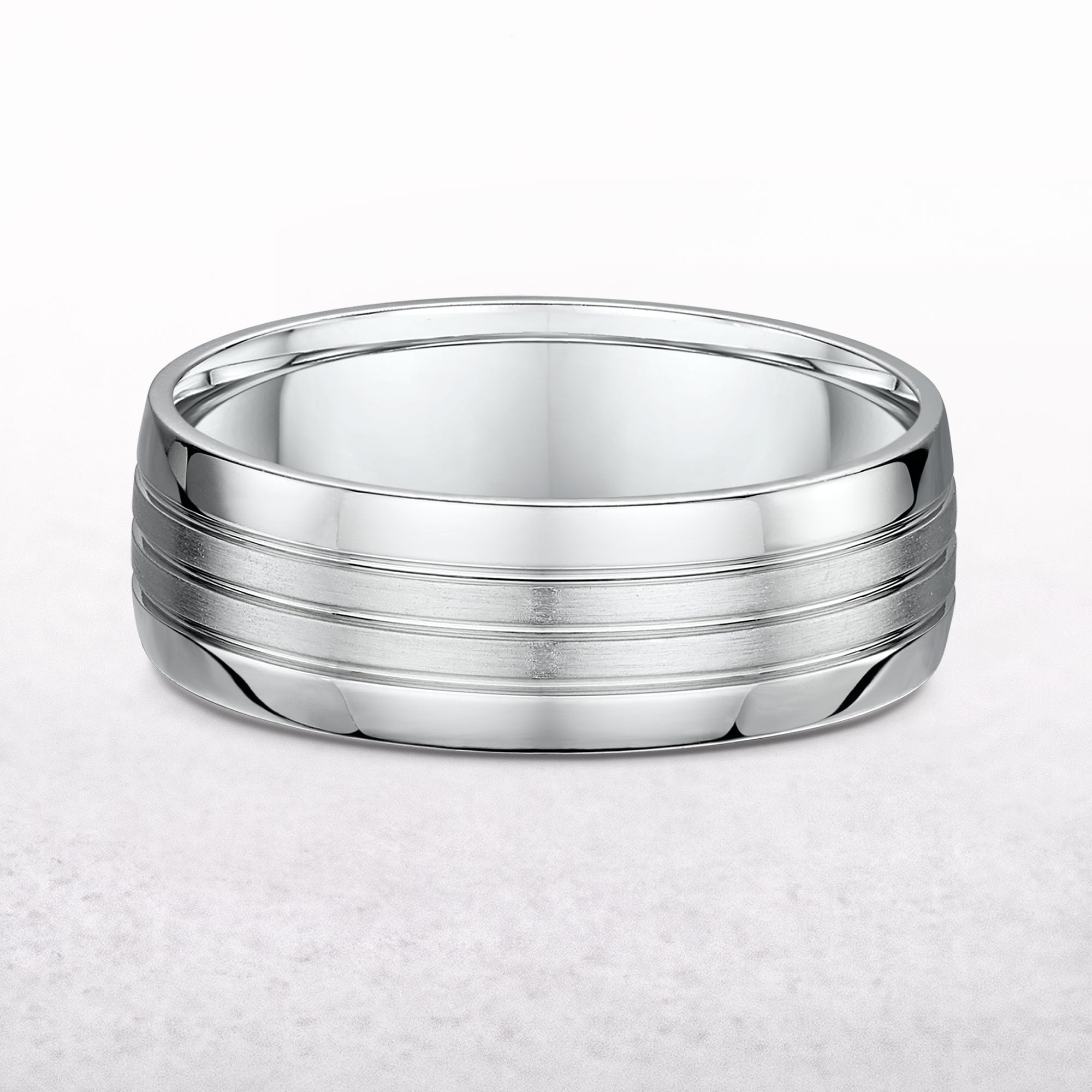 7mm Satin & Polished Rows Gents Wedding Band In 9ct White Gold