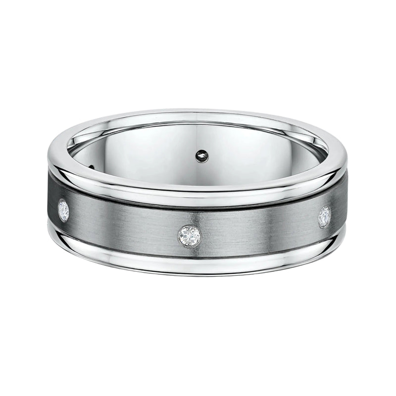 7mm Titanium & Diamond Satin Brushed Centre and Polished Edge Gents Band