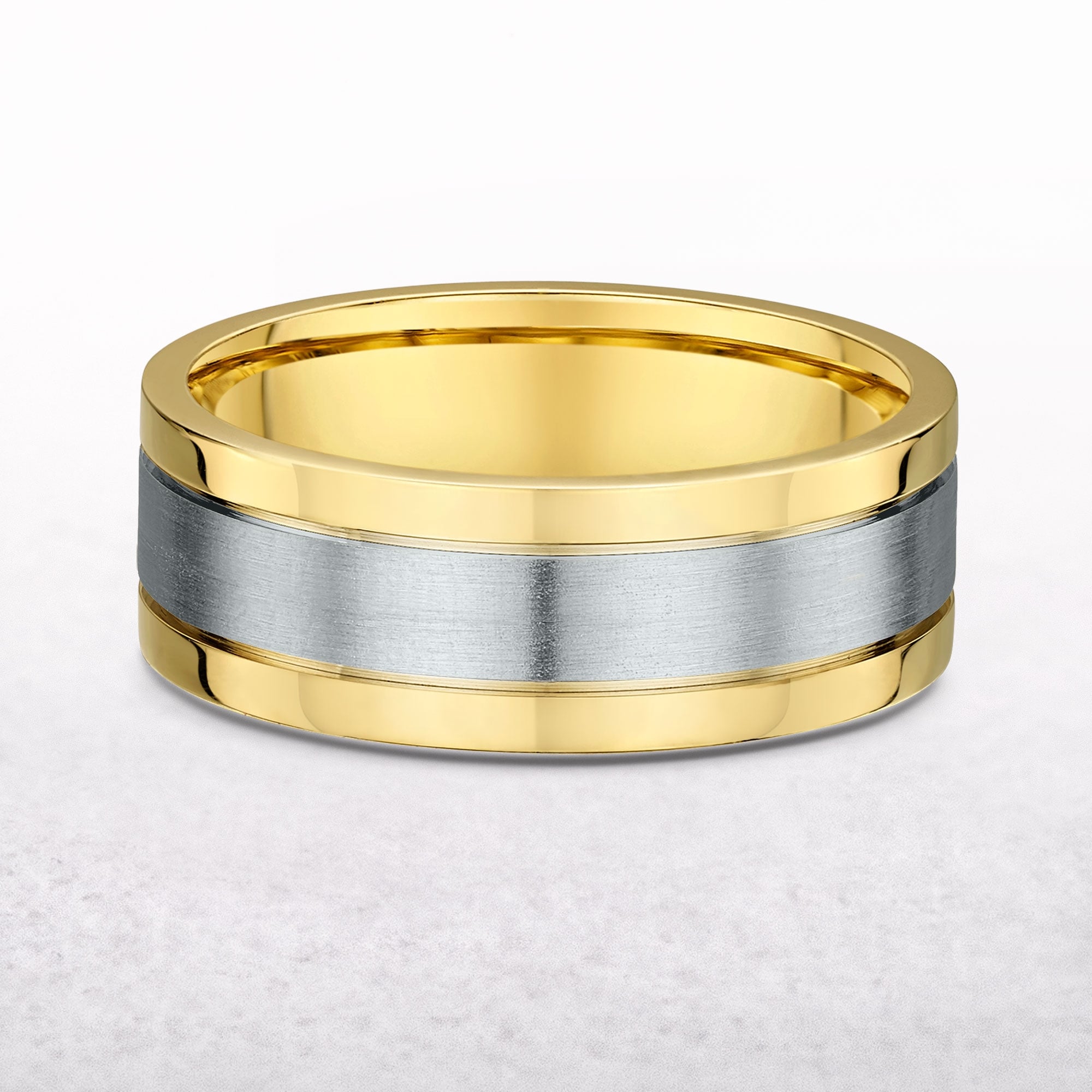 7mm Two Tone Gents Flat Edge Wedding Band In 18ct Gold