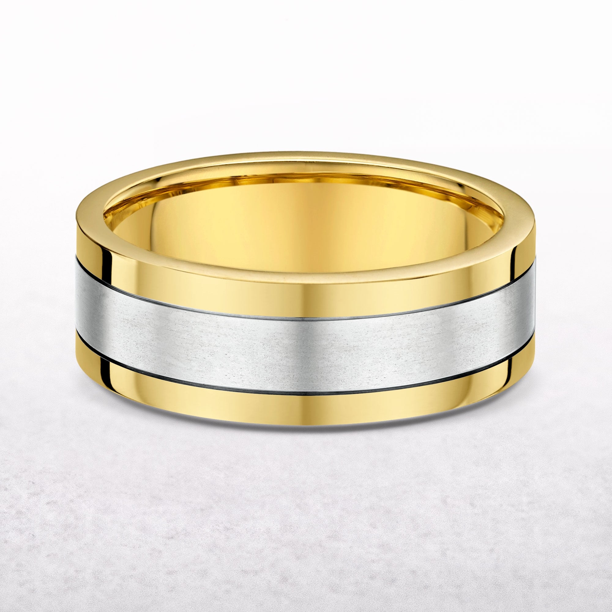 7mm Two Tone Gents Satin & Polished Wedding Band In 9ct Gold