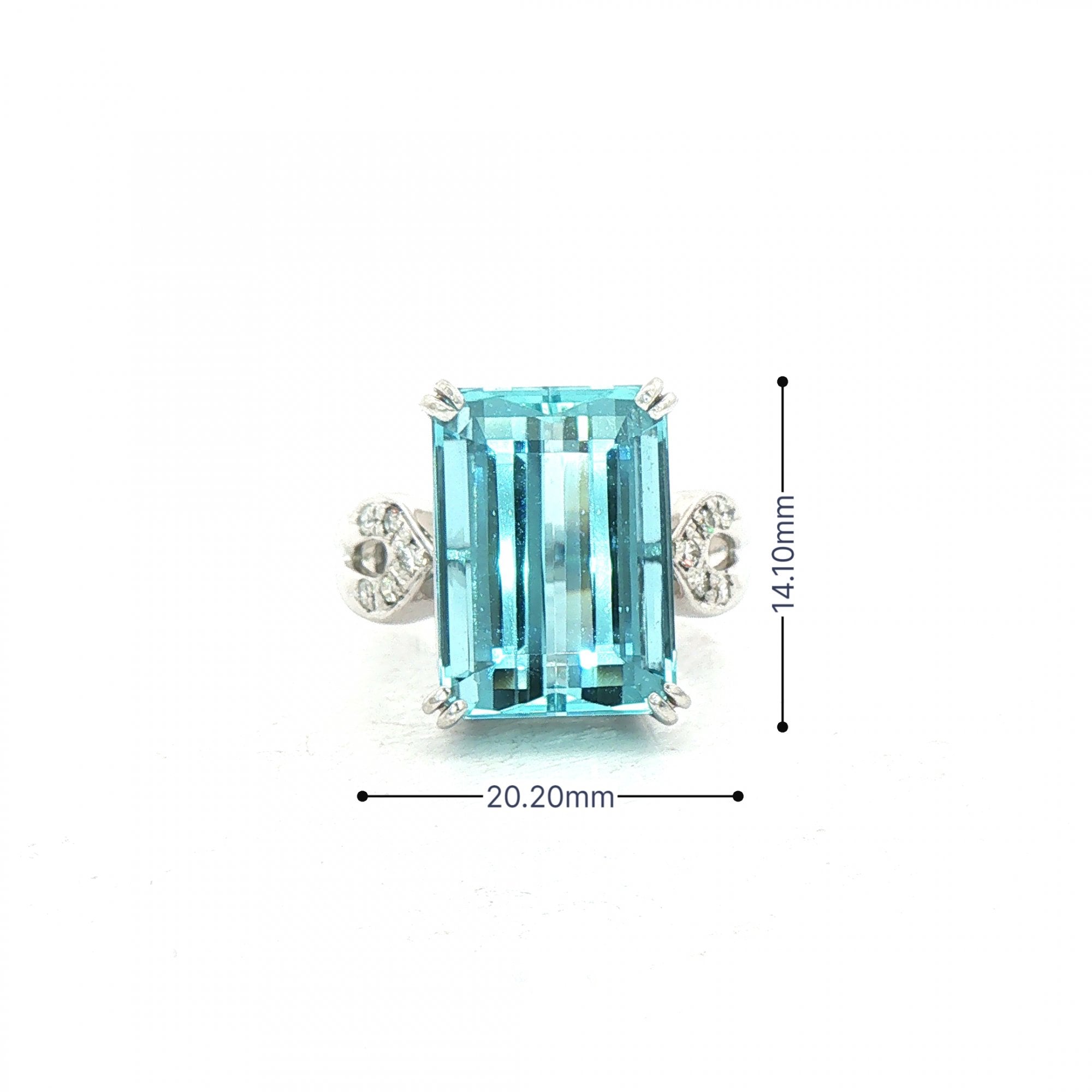8.25 Emerald Cut Aquamarine & 0.10ct Natural Diamond Shoulders Ring in Platinum