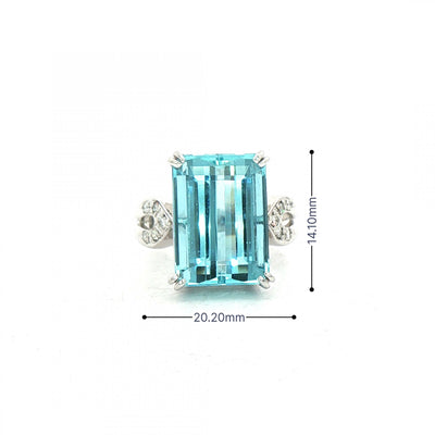 8.25 Emerald Cut Aquamarine & 0.10ct Natural Diamond Shoulders Ring in Platinum