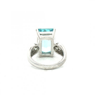 8.25 Emerald Cut Aquamarine & 0.10ct Natural Diamond Shoulders Ring in Platinum