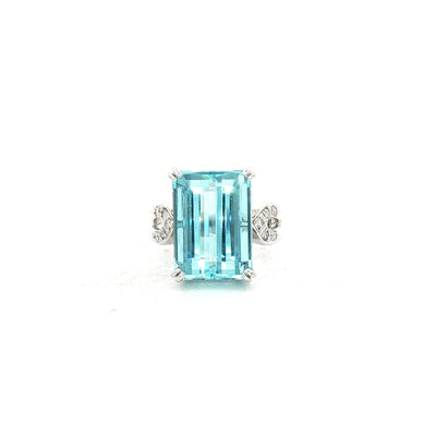 8.25 Emerald Cut Aquamarine & 0.10ct Natural Diamond Shoulders Ring in Platinum