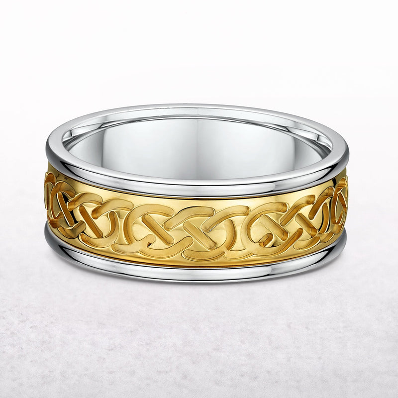8.5mm Two Tone Gents Celtic Knot Wedding Band In 18ct Gold