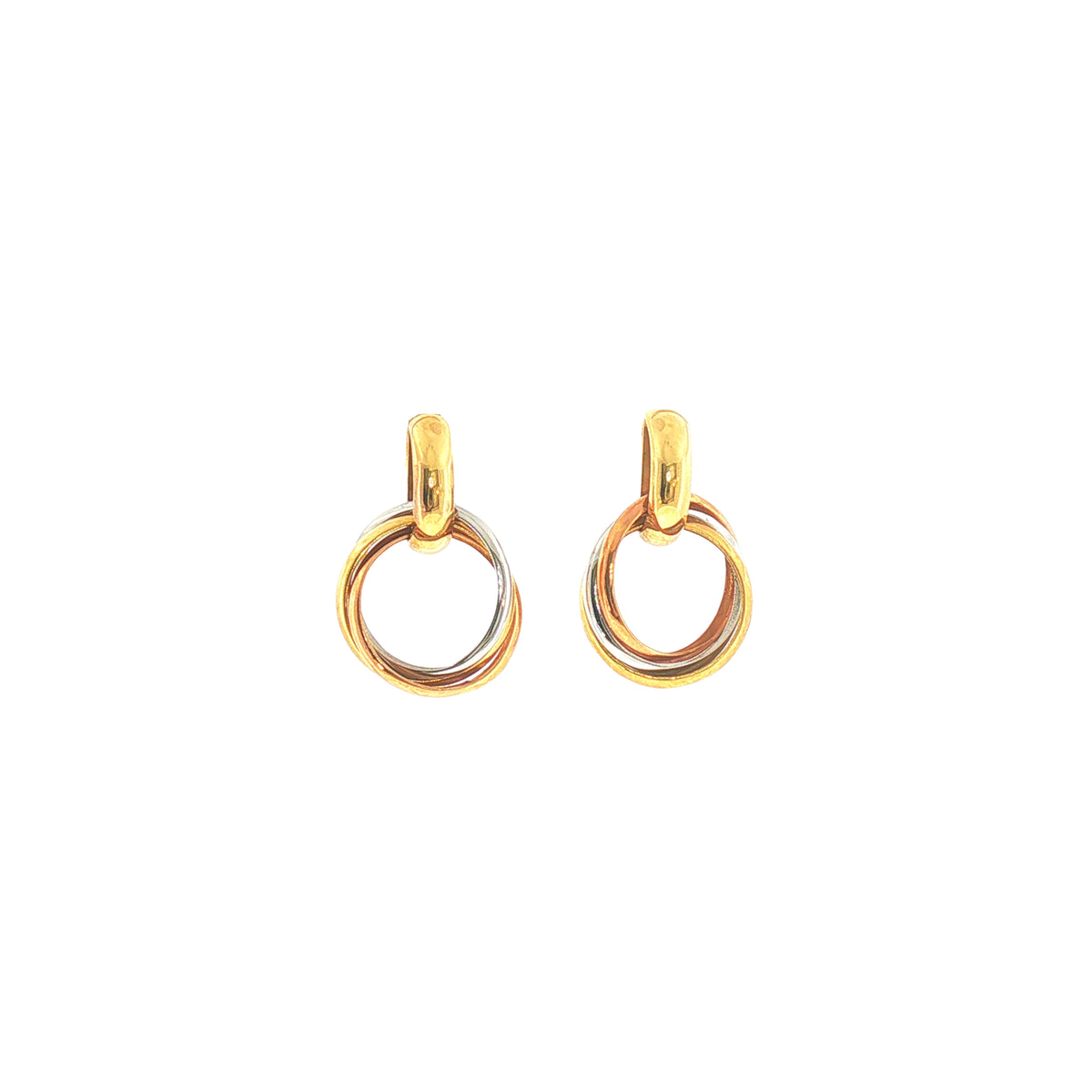 Two Tone Three Ring Drop Earrings in 18ct White & Yellow Gold