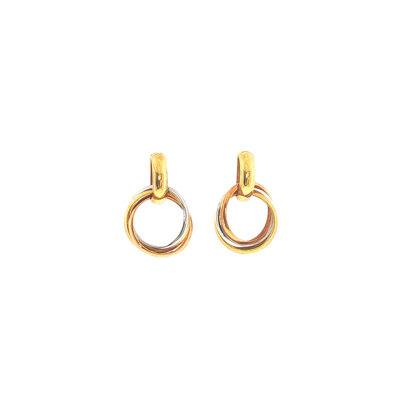 Two Tone Three Ring Drop Earrings in 18ct White & Yellow Gold