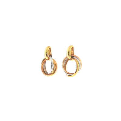 Two Tone Three Ring Drop Earrings in 18ct White & Yellow Gold