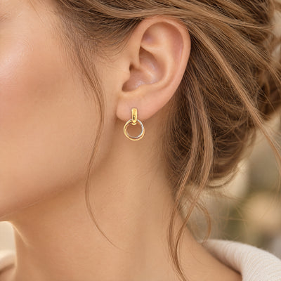 Two Tone Three Ring Drop Earrings in 18ct White & Yellow Gold
