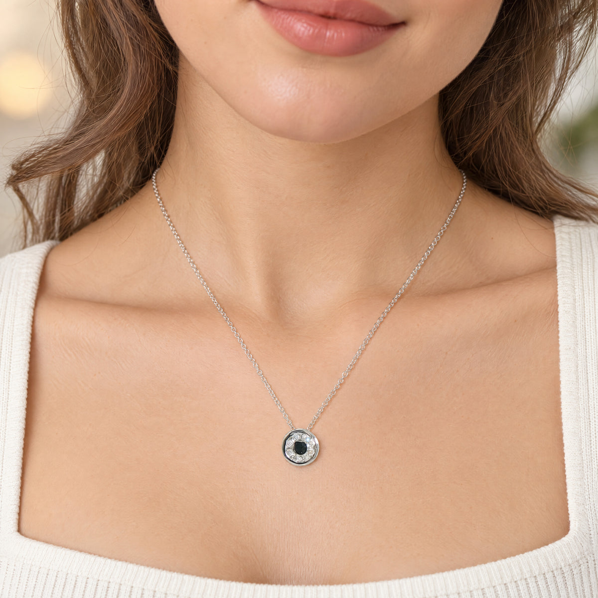 Natural Diamond Halo Pendant in 18ct White Gold