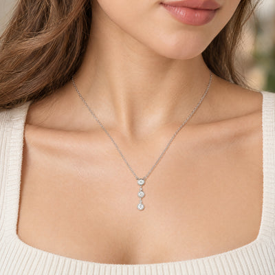 0.22ct Natural Diamond Three-Stone Drop Pendant in 18ct White Gold
