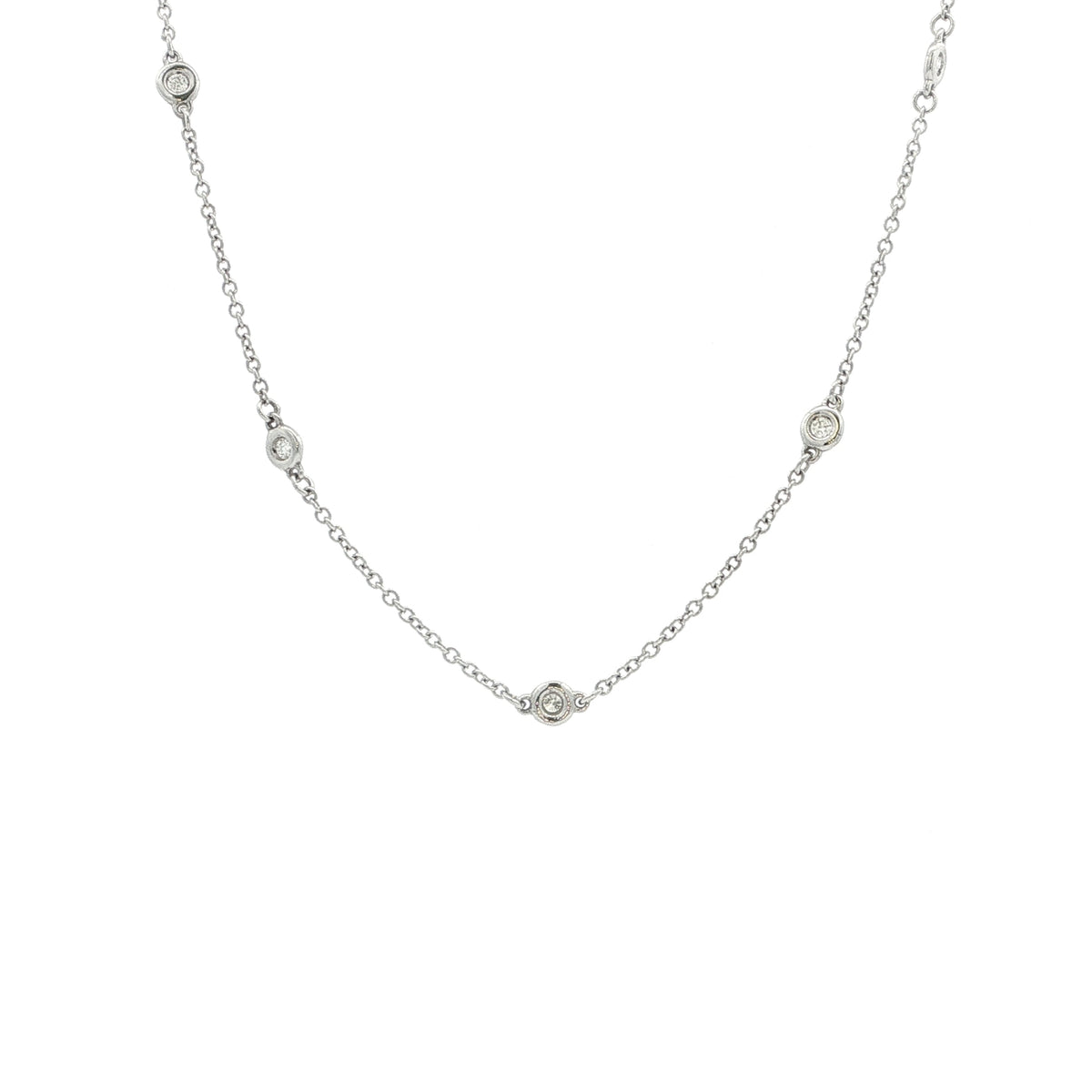 Random Bezel Set Natural Diamond Necklace in 18ct White Gold