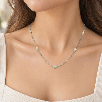 Random Bezel Set Natural Diamond Necklace in 18ct White Gold