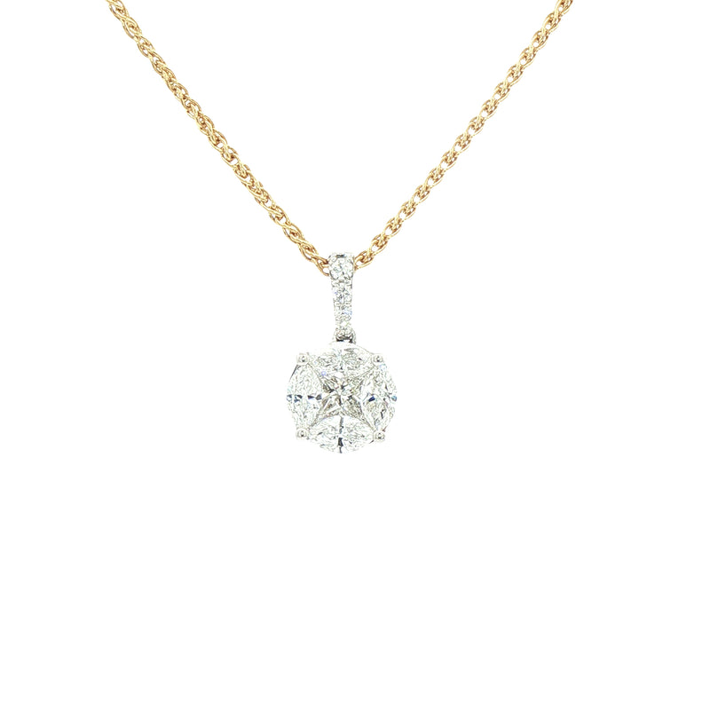 0.75ct Natural Diamond 8mm Invisible Set Round Pendant in 18ct White Gold