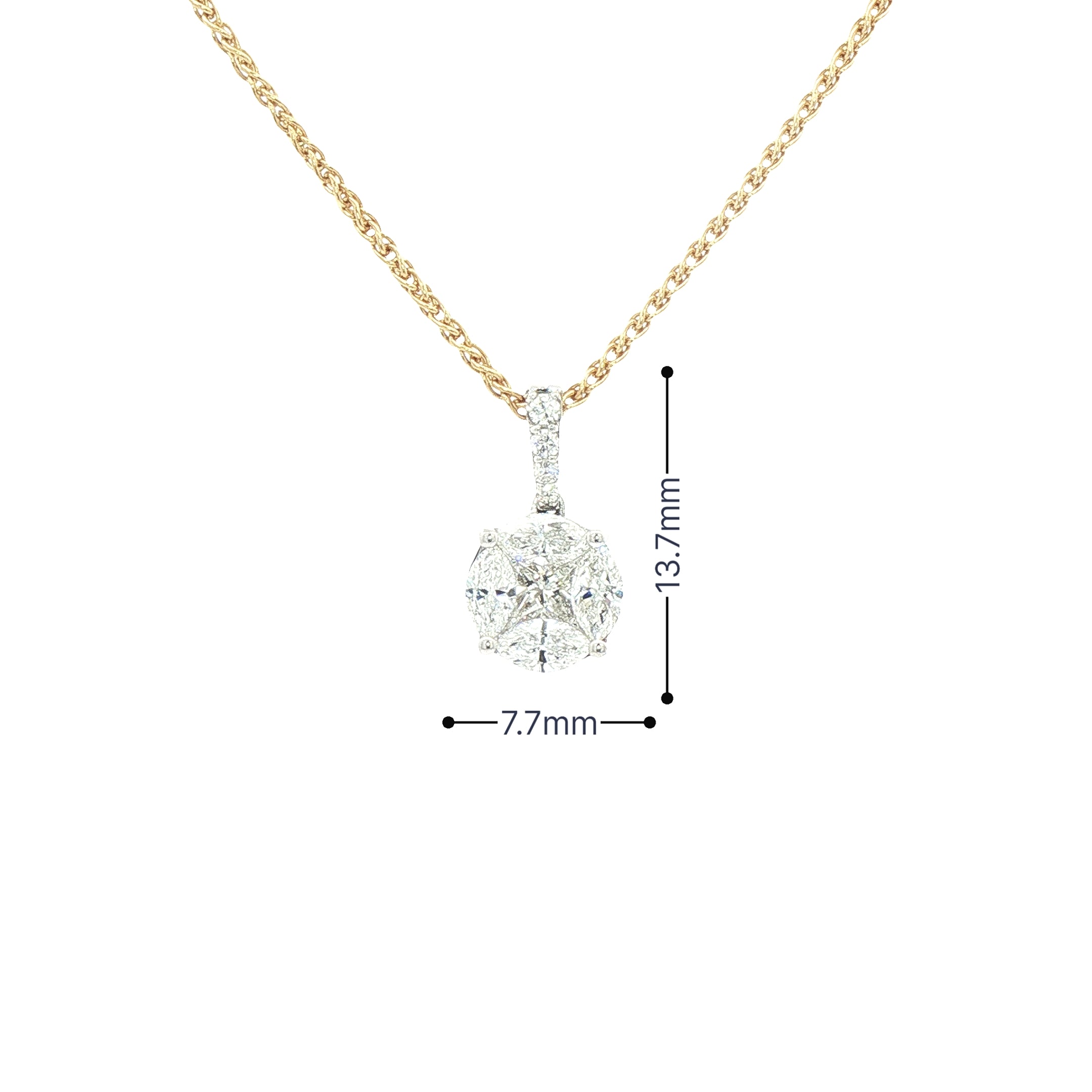 0.75ct Natural Diamond 8mm Invisible Set Round Pendant in 18ct White Gold