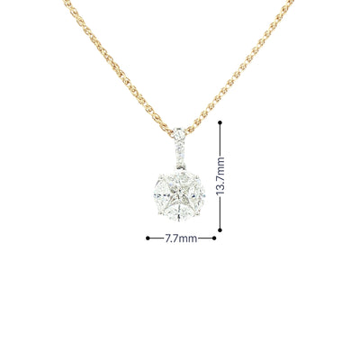 0.75ct Natural Diamond 8mm Invisible Set Round Pendant in 18ct White Gold