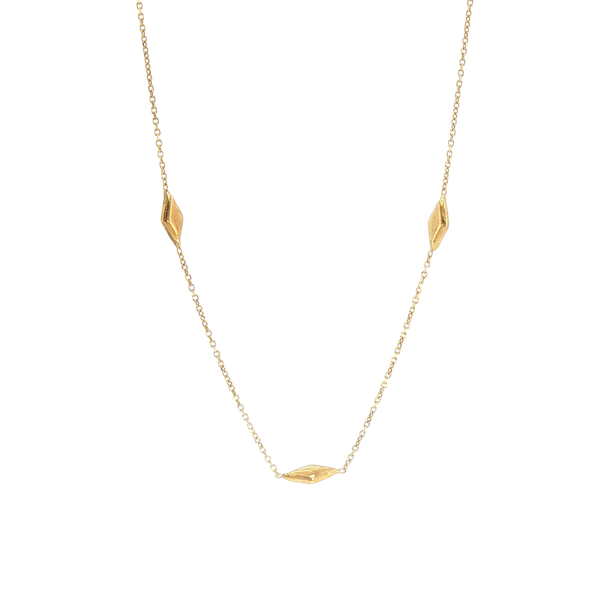 Natural Diamond Bead Necklace with Geometric Accents in Yellow Gold