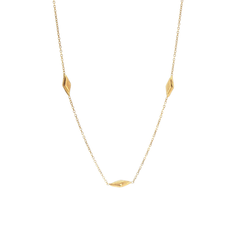 Natural Diamond Bead Necklace with Geometric Accents in Yellow Gold