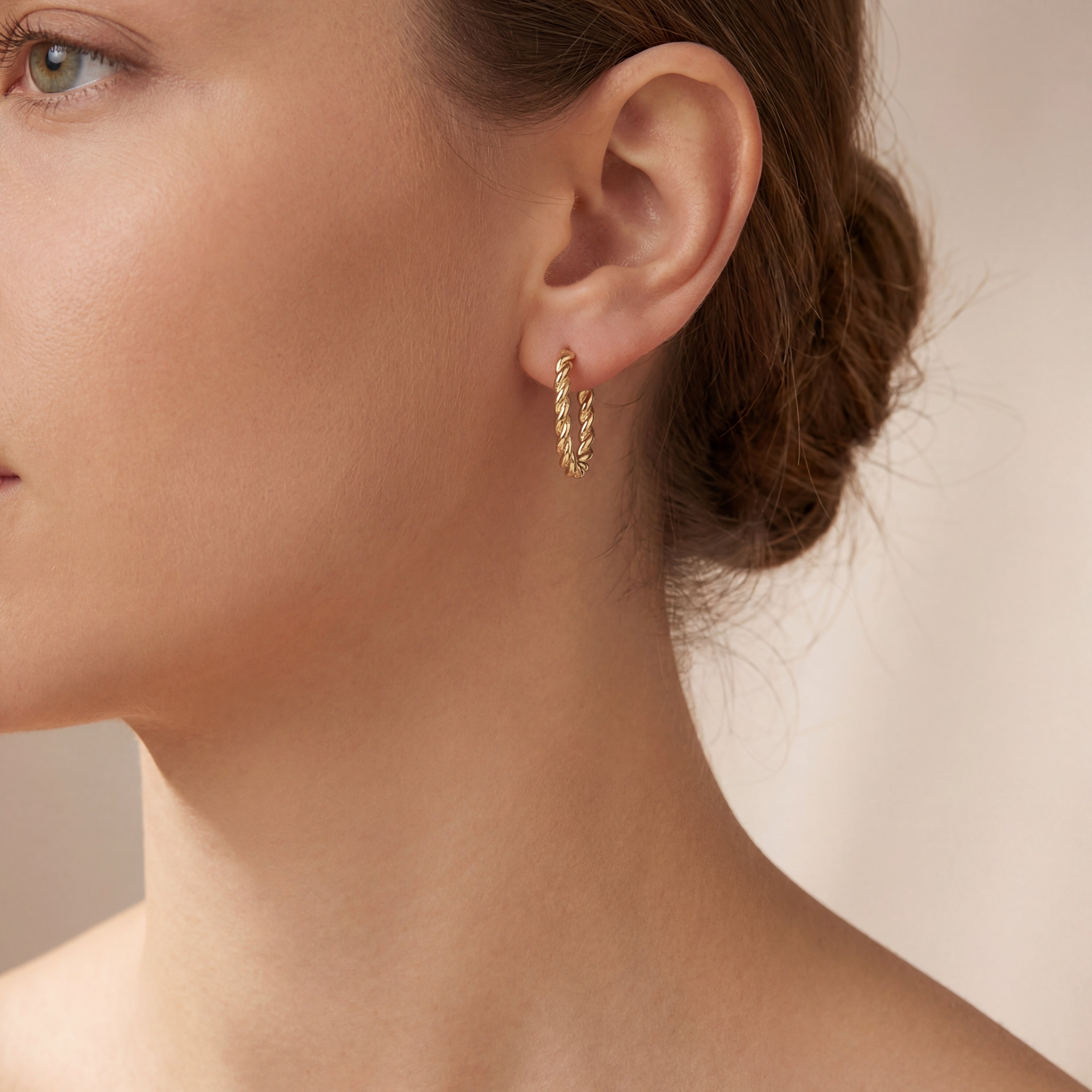 Small Twist Rope Huggie Hoop Earrnngs in 9ct Yellow Gold