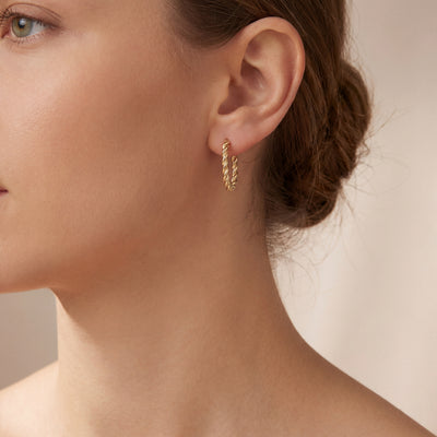 Small Twist Rope Huggie Hoop Earrnngs in 9ct Yellow Gold