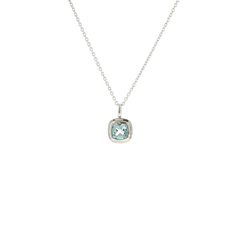 Square Blue Topaz in Rub Over Setting Pendant in 9ct White Gold