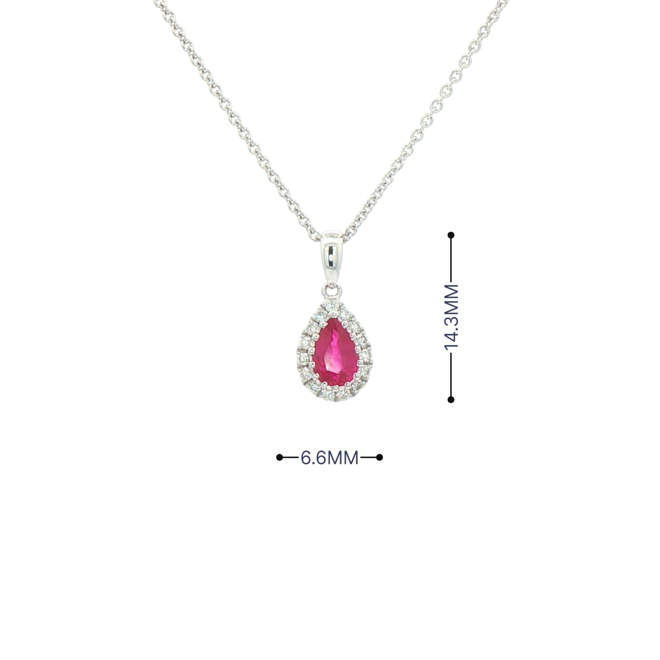 0.41ct Pear Drop Ruby & 0.11ct Natural Diamond Halo Pendant in 18ct White Gold