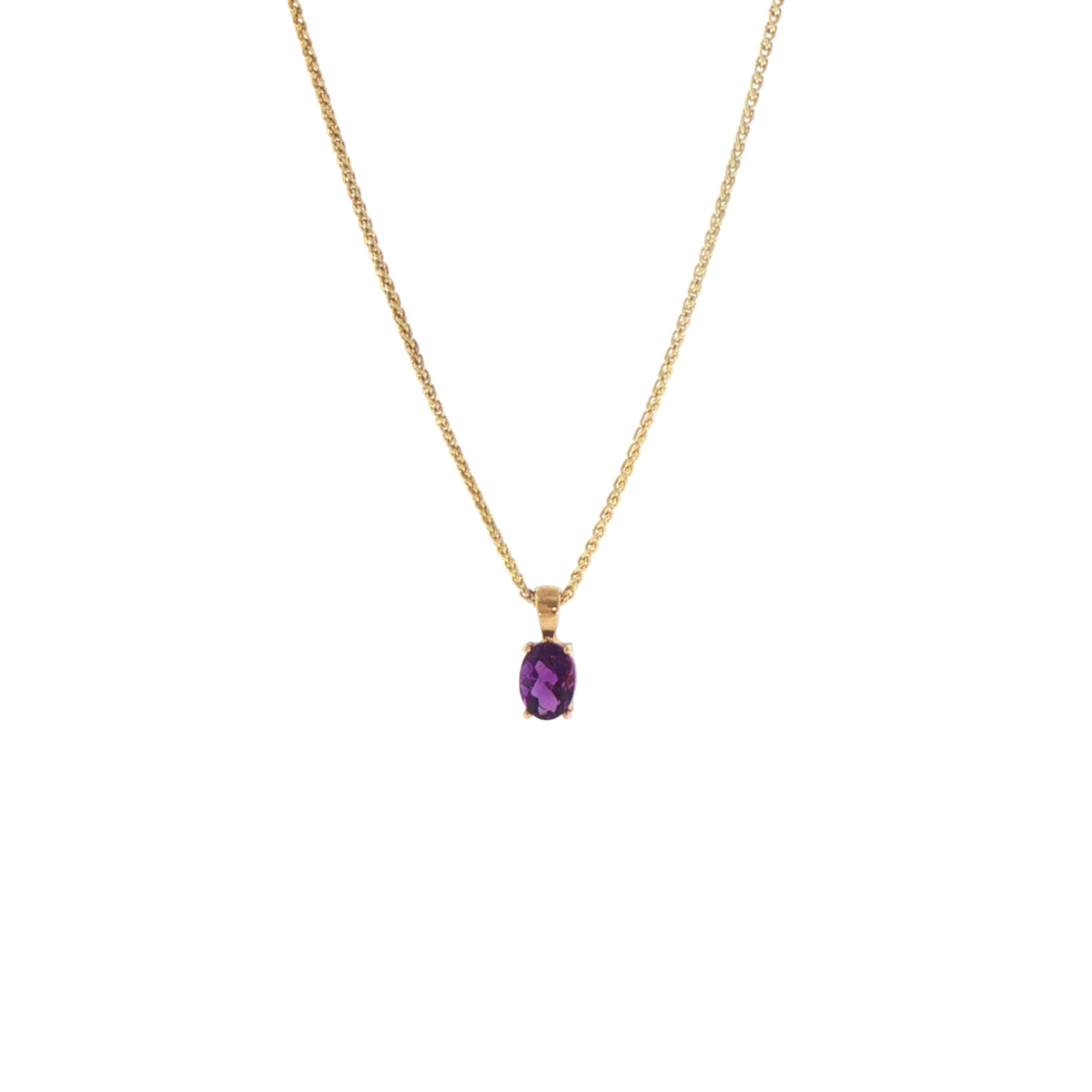 Oval Amethyst Four Claw Pendant in 9ct Yellow Gold