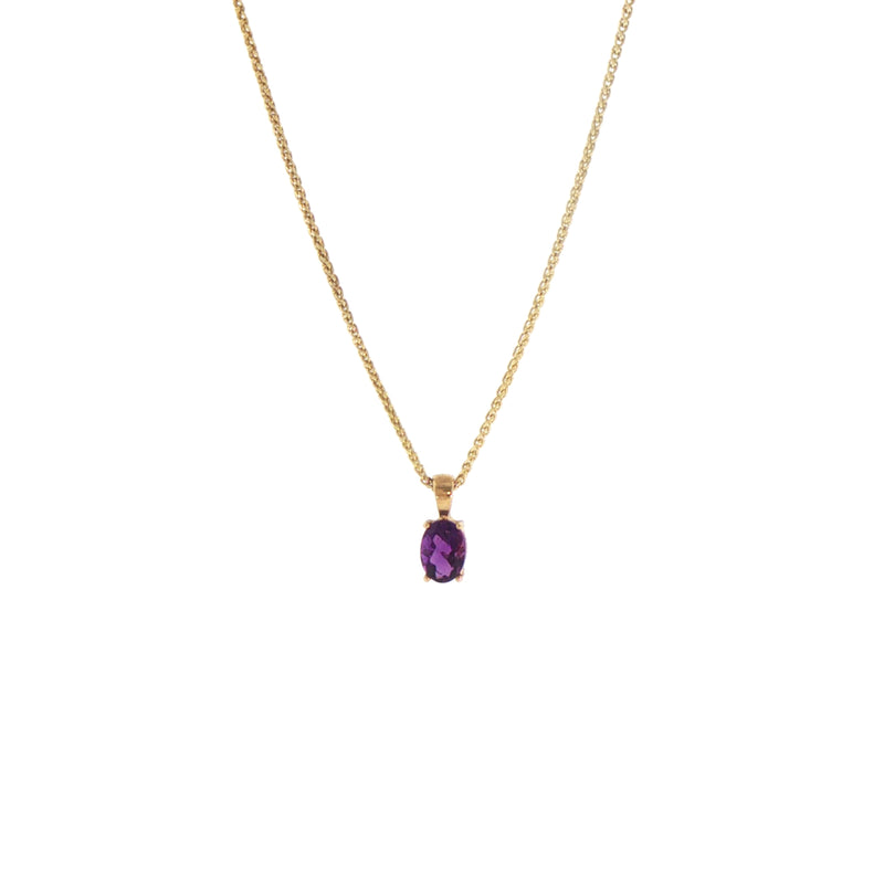 Oval Amethyst Four Claw Pendant in 9ct Yellow Gold