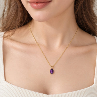 Oval Amethyst Four Claw Pendant in 9ct Yellow Gold
