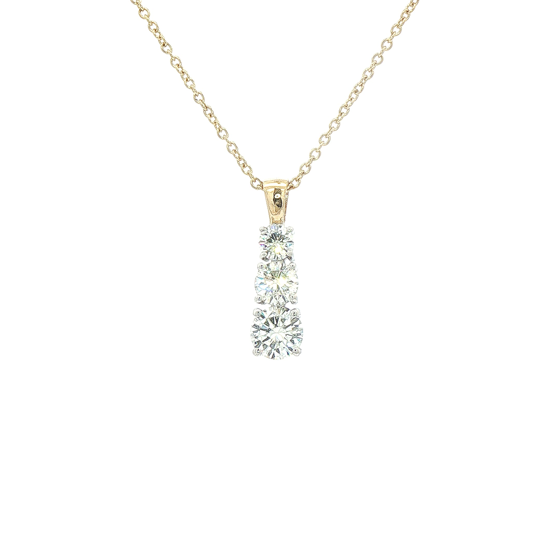 1.21ct F vs1  Natural Diamond Three Stone Graduated Drop Pendant in 18ct Yellow Gold