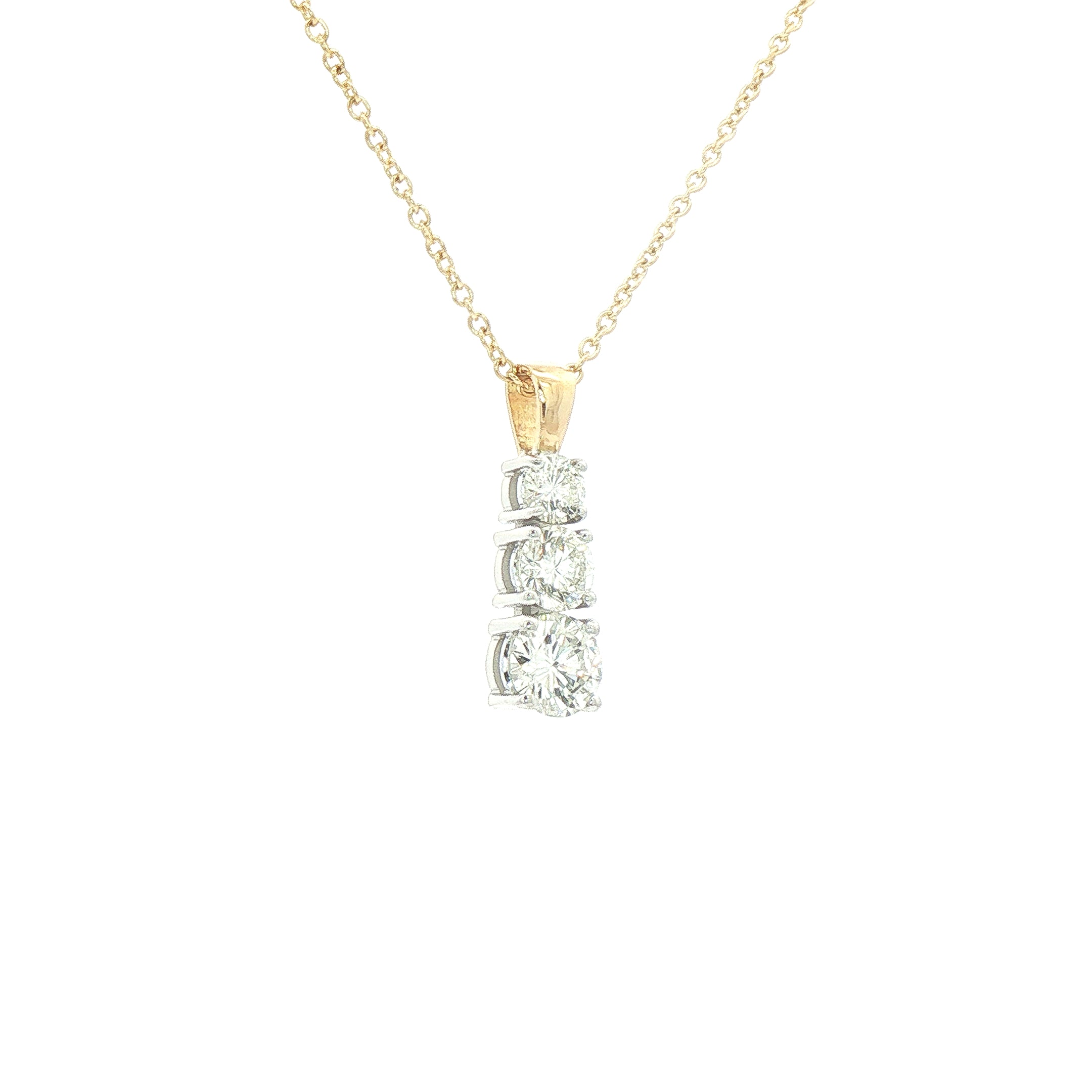 1.21ct F vs1  Natural Diamond Three Stone Graduated Drop Pendant in 18ct Yellow Gold