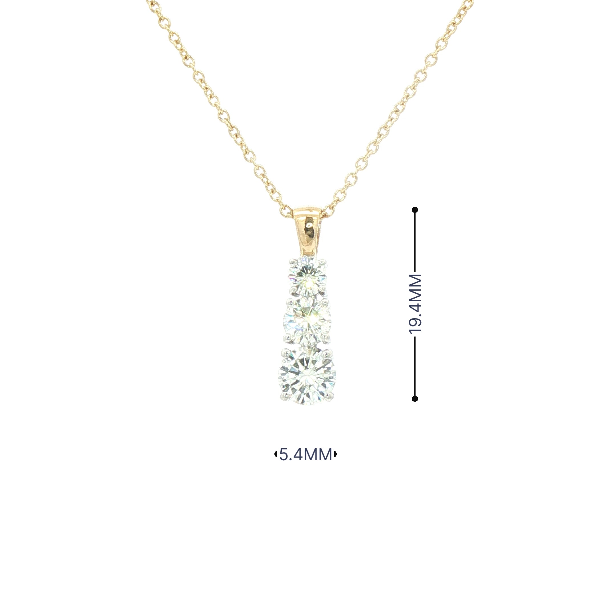 1.21ct F vs1  Natural Diamond Three Stone Graduated Drop Pendant in 18ct Yellow Gold