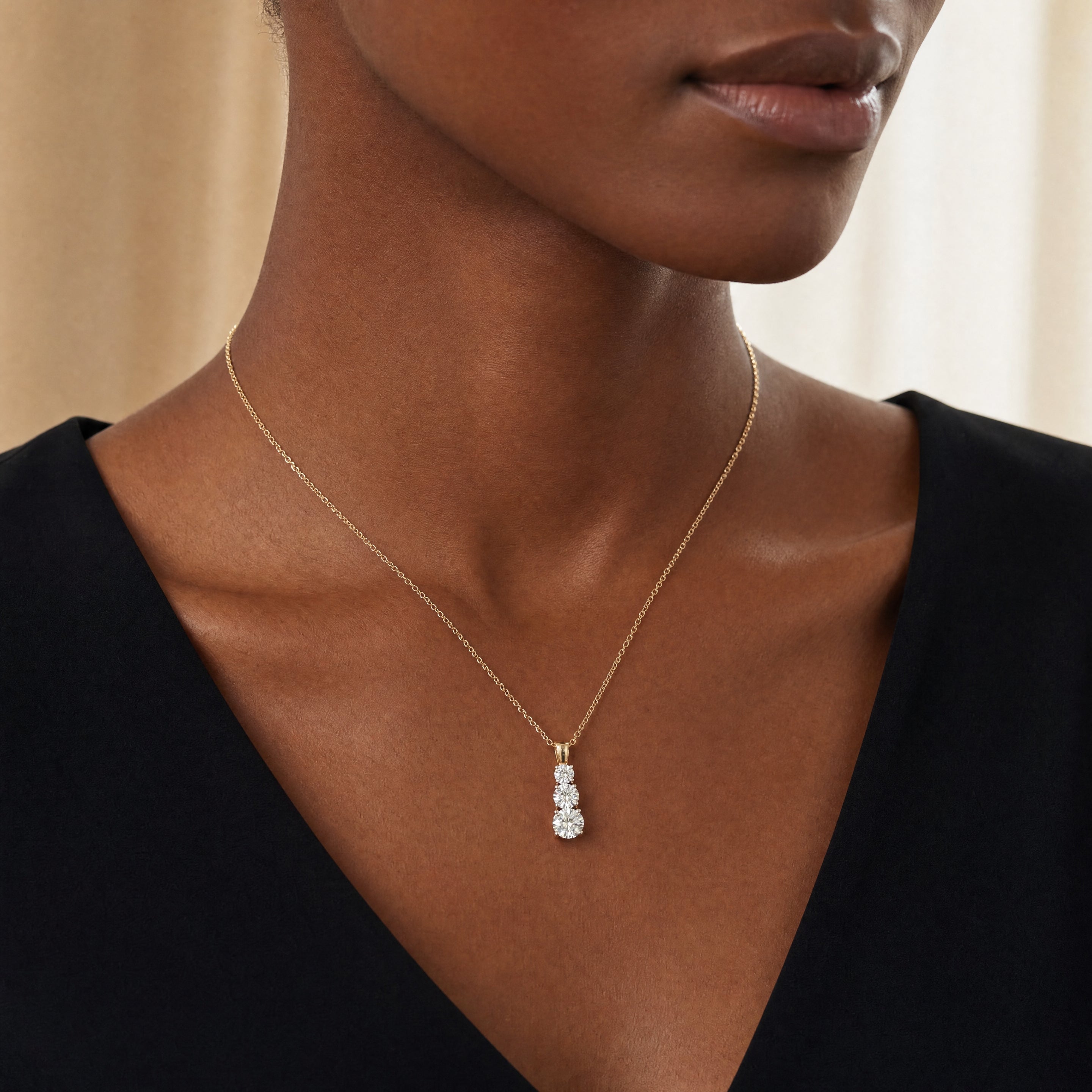 1.21ct F vs1  Natural Diamond Three Stone Graduated Drop Pendant in 18ct Yellow Gold