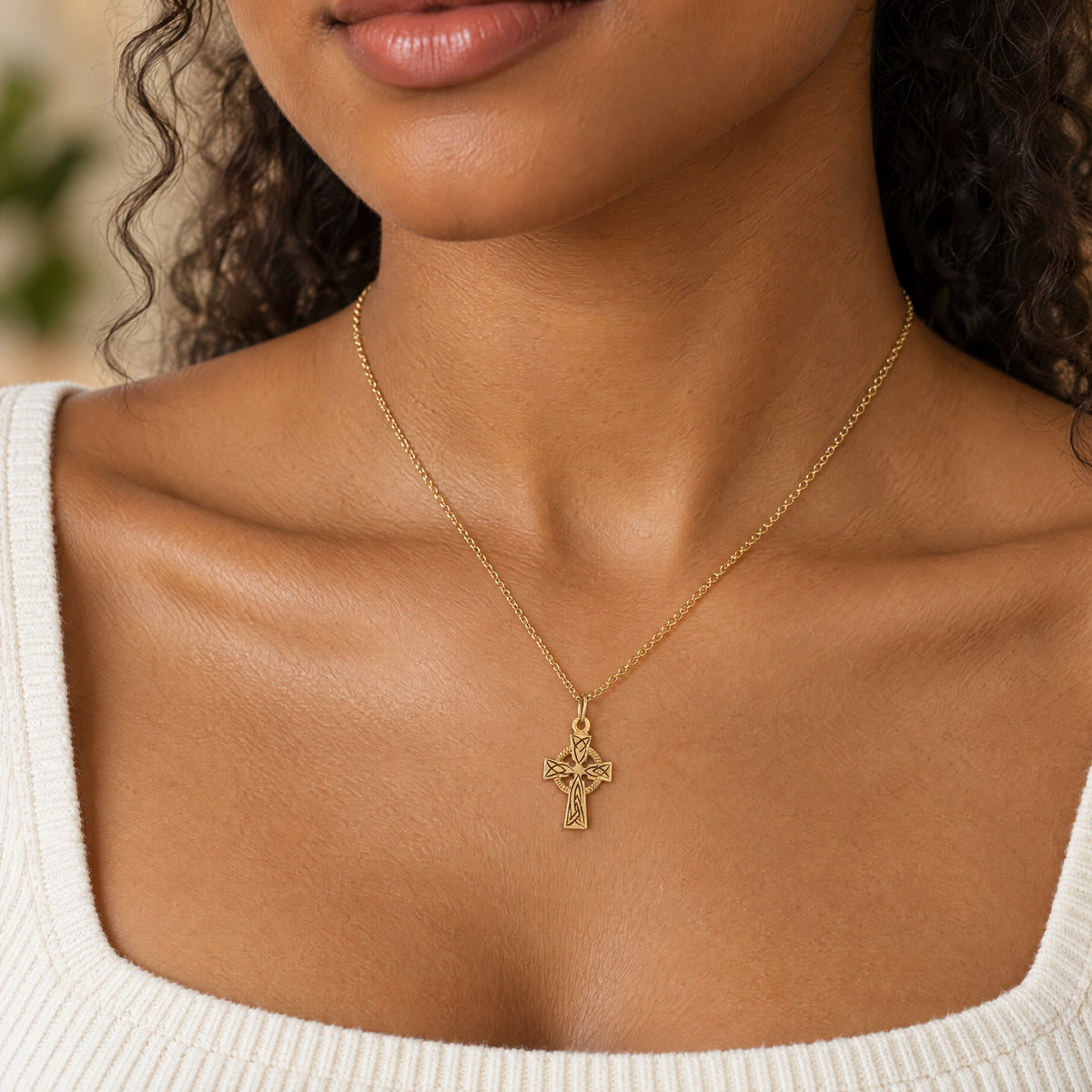 Vintage Small Celtic Cross on chain in 9ct Yellow Gold